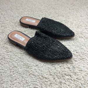 Steven New York Valera Pointed Flats Womens 8.5 Black Raffia Mule Classic Shoes